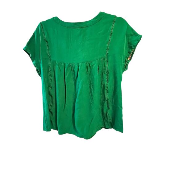 Women's Green Short Rayon Blouse w/ Embroidery byJodifil Size L - Picture 2 of 4
